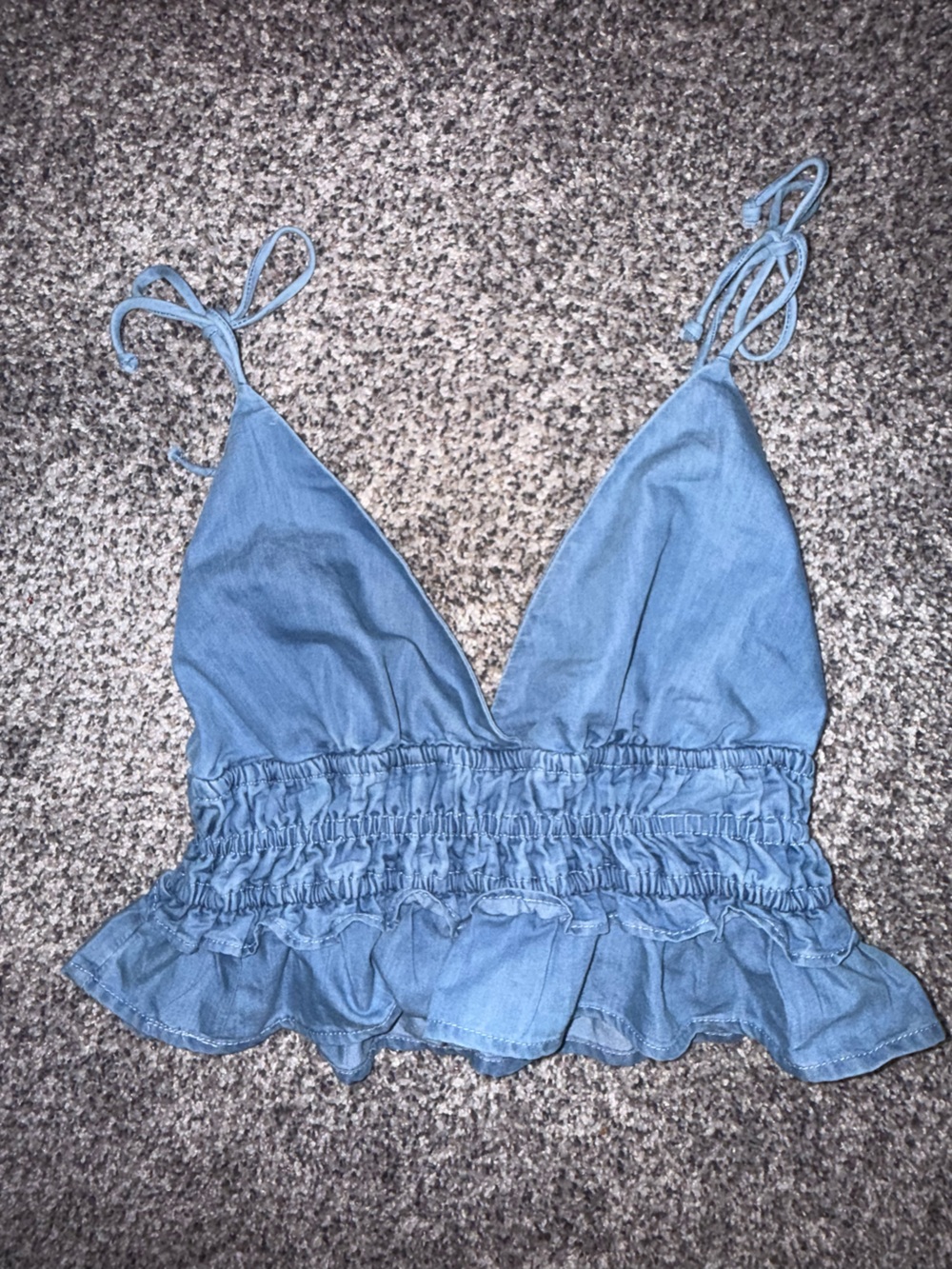 Sim & Sam Smocked Denim Look Halter Top Medium